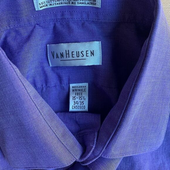 Men’s Van Heusen Wrinkle Free Purple Button Down Shirt Size 15-15 1/2 - Picture 3 of 3